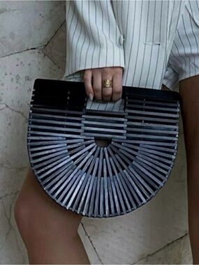 Cult Gaia Acrylic Top Handle Bag - Grey Evening Bag